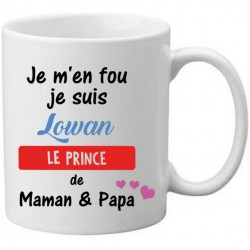 Mug Blanc à personnaliser avec un prénom je m'en fou je suis une prince de maman et papa