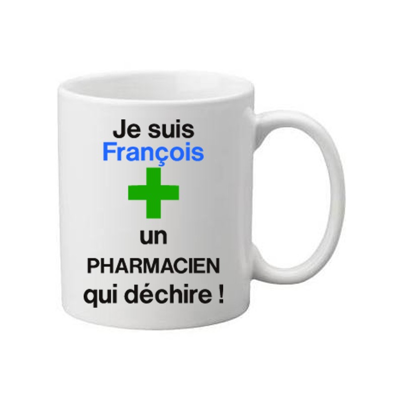Mug blanc je suis un(e) pharmacien(e) prénom à personnaliser qui déchire