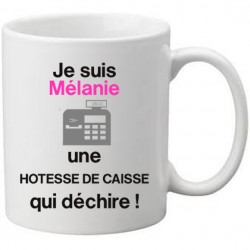 Mug blanc je suis un(e) hote(esse) de caisse prénom à personnaliser qui déchire