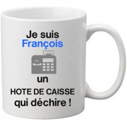 Mug blanc je suis un(e) hote(esse) de caisse prénom à personnaliser qui déchire