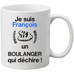 Mug blanc je suis un(e) boulanger(e) prénom à personnaliser qui déchire