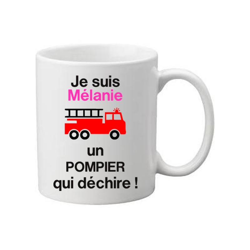Mug blanc je suis un pompier prénom à personnaliser qui déchire
