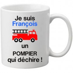 Mug blanc je suis un pompier prénom à personnaliser qui déchire