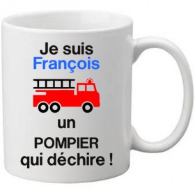 Mug blanc je suis un pompier prénom à personnaliser qui déchire